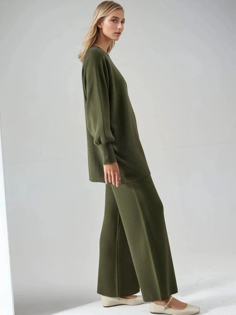 My Fashion Khaki Green MY FASHION Loose Fit Sweater & Pants Knit Co-ord Set for Women | Best Price UAE